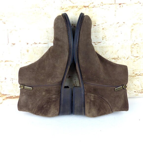 Italeau Waterproof Suede Leather Ankle Bootie Women 9 US 39.5 Brown Strap FLAW - Picture 9 of 13